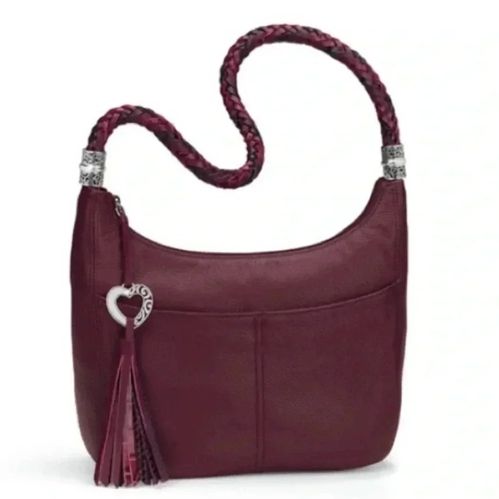 NWOT Rare Brighton Heart ♥️ Charm W Tassel Red/Burgundy Barbados Ziptop Hobo